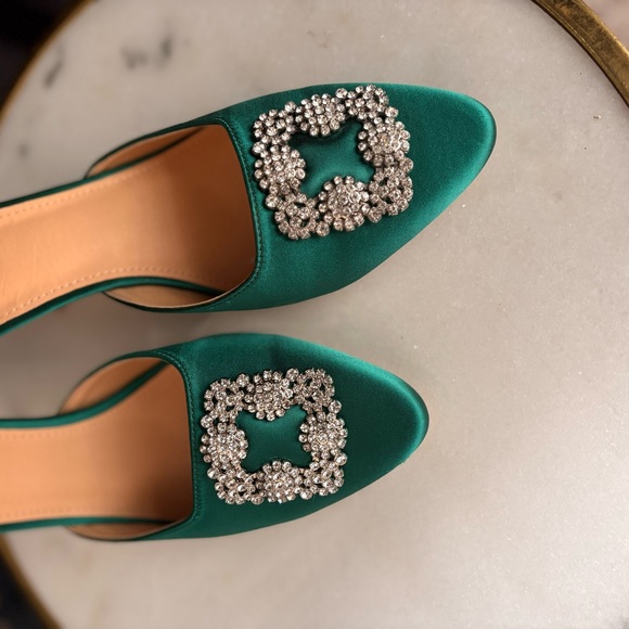 Huntress Green Satin Mules with Rhinestone Accent | 8.5 - Picture 6 of 9